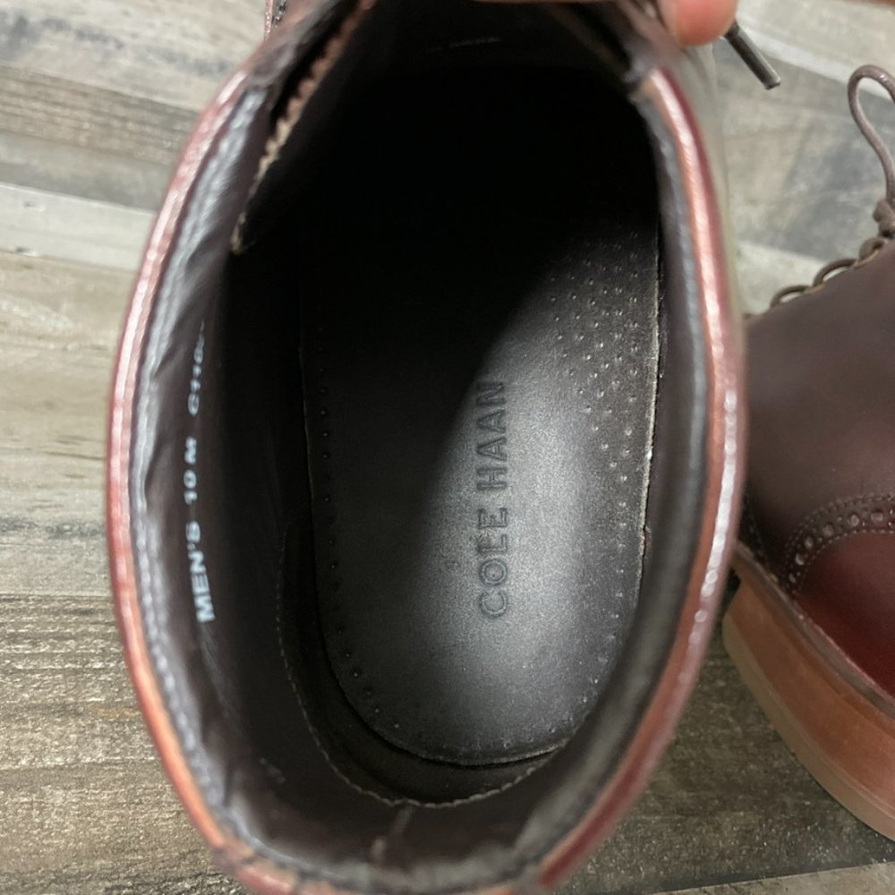 Cole Haan Liam Mens 10 Burgundy Brogue Wingtip Ankle Chukka Boots C11053 - Picture 8 of 11